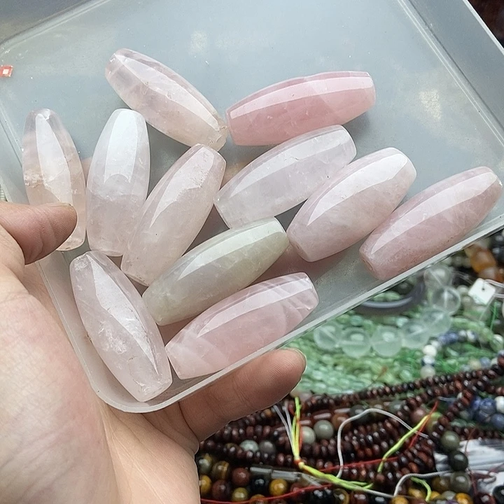 玛瑙/玉髓未镶嵌珠宝半成品五个坏了粉晶桶珠A21