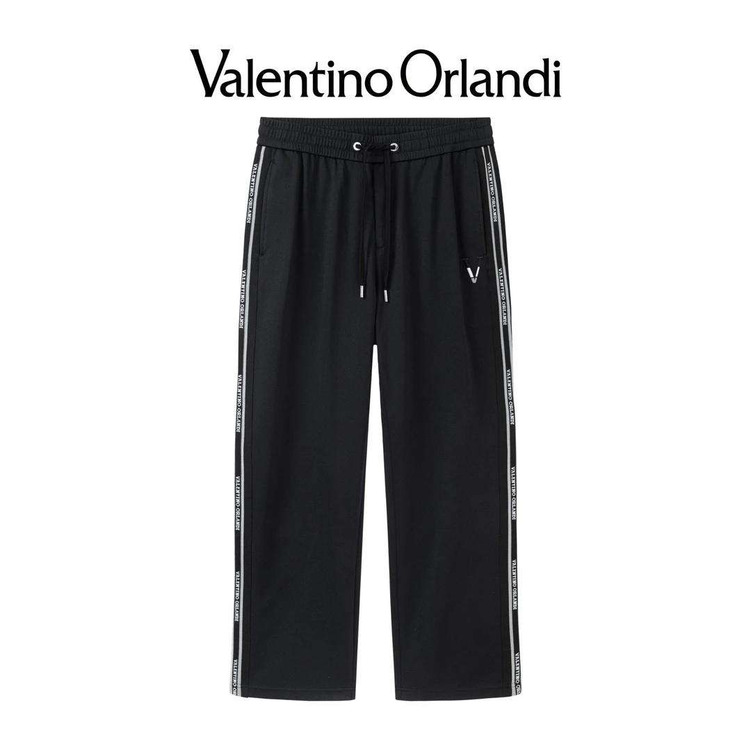 华伦天奴.奥兰迪男士早春新款条纹织带拼接百搭直筒宽松休闲裤