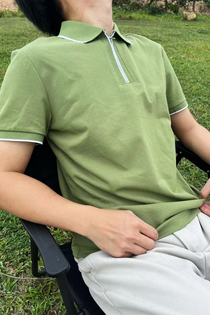 透气拉链上衣常规款夏季常规男Polo衫短袖t恤简约纯色通勤