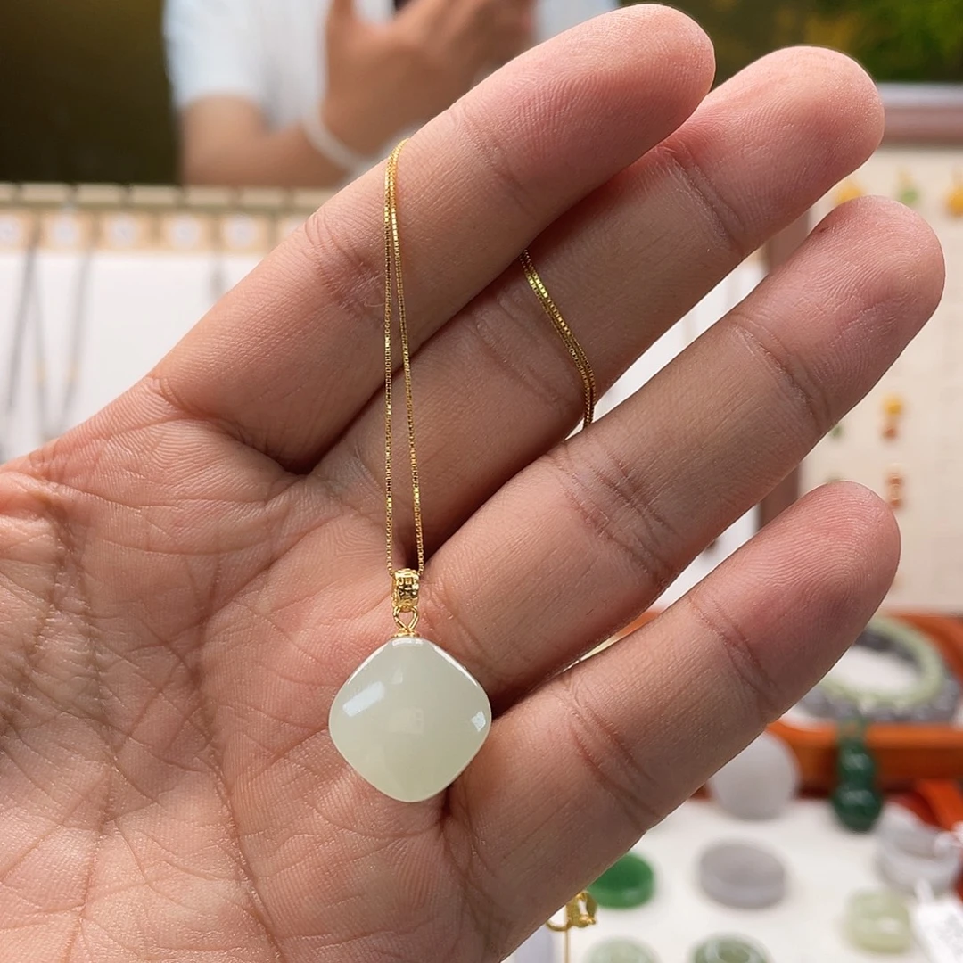 和田玉银S925镶嵌颈饰送链