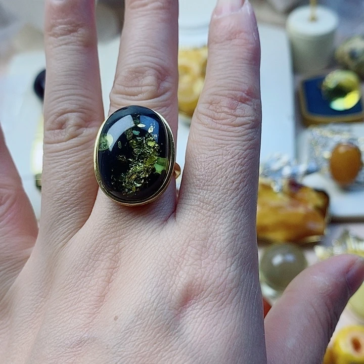 琥珀未镶嵌戒指绿花珀戒指