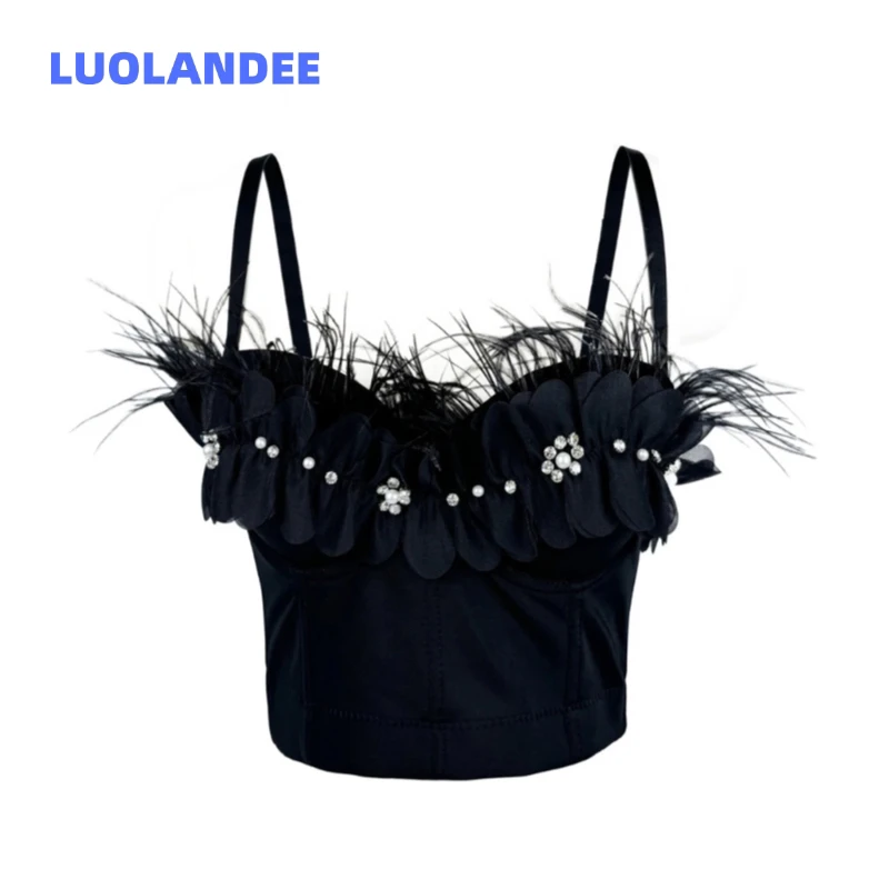 LUOLANDEE手工流苏设计感花朵花瓣抹胸秋冬内搭鱼骨吊带背心胸衣