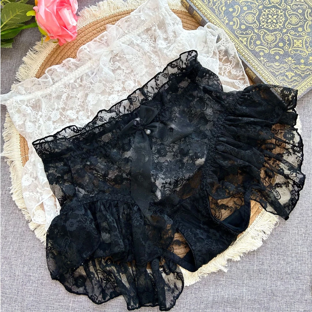 【高腰蕾丝包臀内裤】新款大码仙女洛丽塔网纱透气女平角裤-qy2423