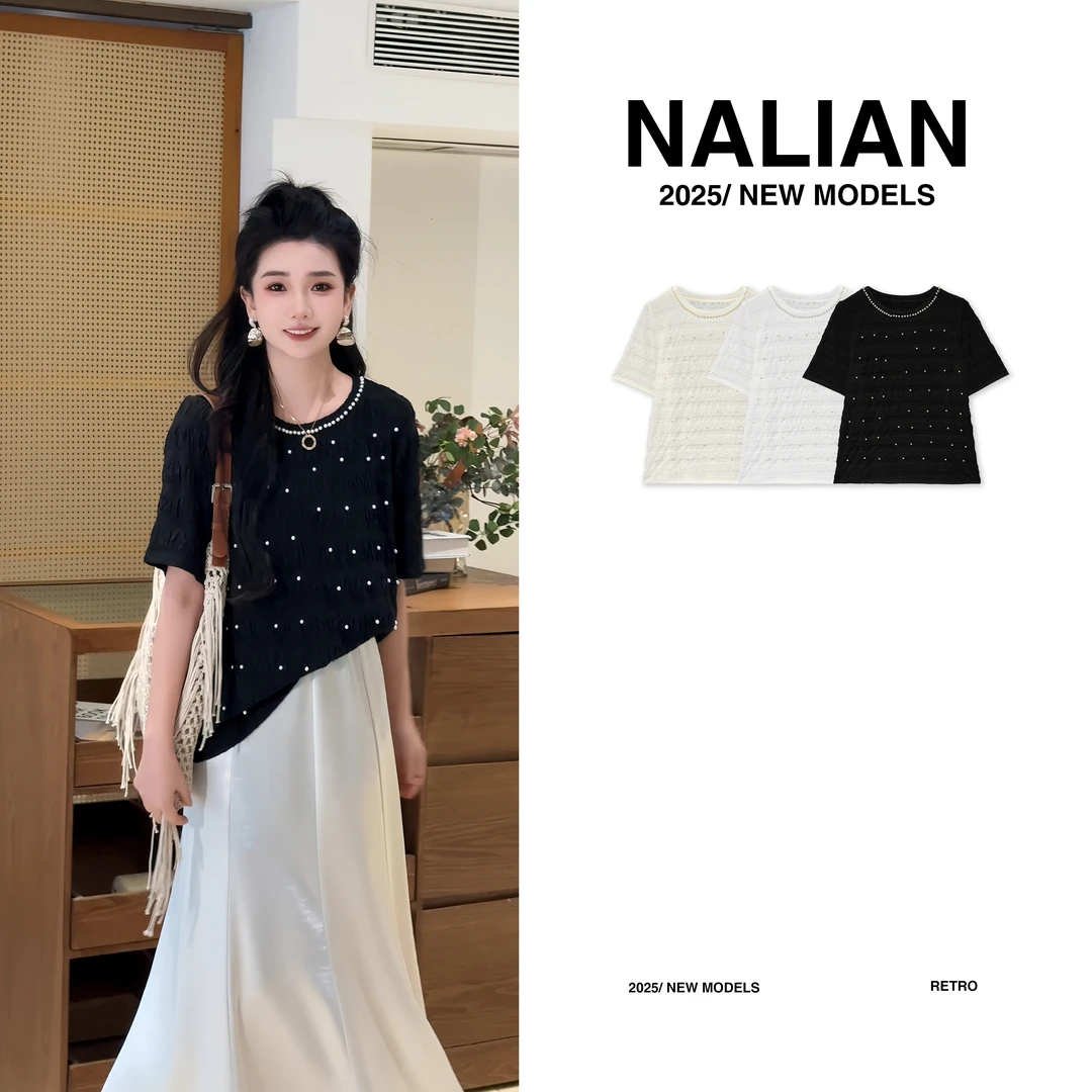 JGCDF66529#立体泡泡纱钉珠T恤66529蕾丝