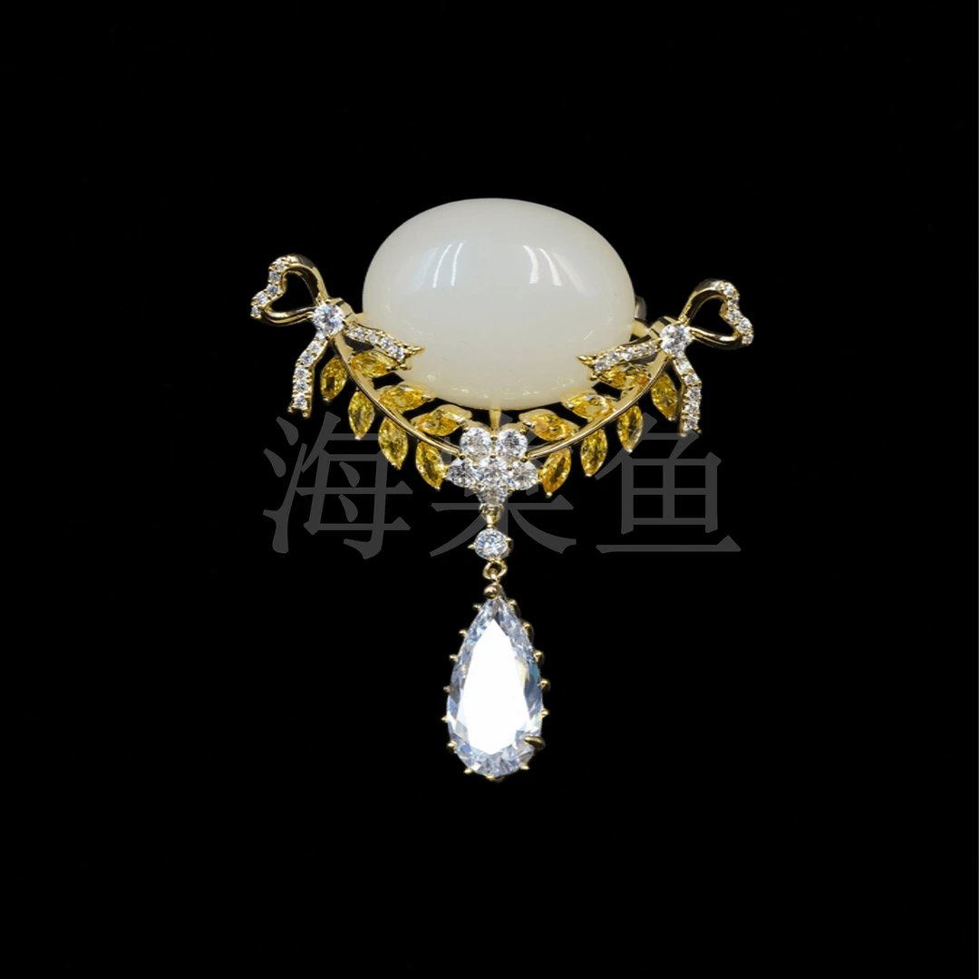 铜合金合成锆石胸针 古雅百搭灵动黄穗之髓胸针6379