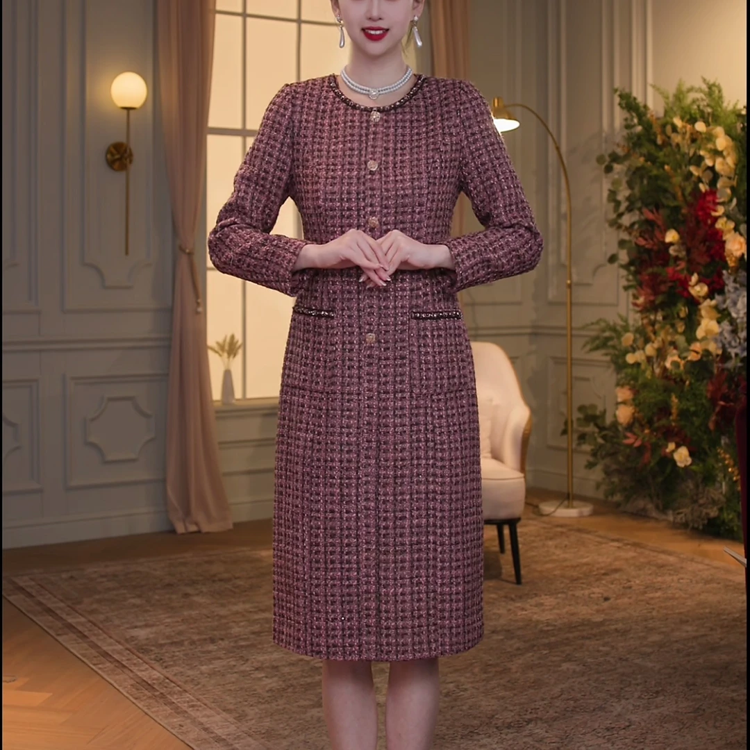【香妮芬】83237高端羊毛秋冬时尚小香风女装连衣裙女款气质服装
