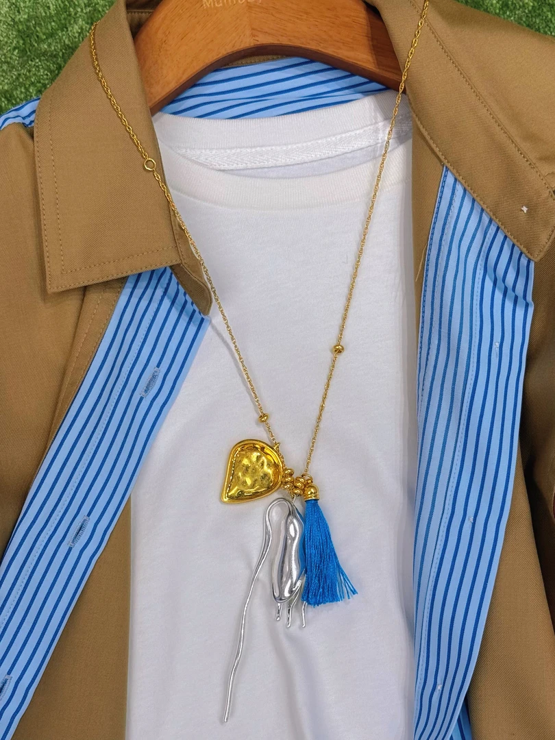 铜项链 MUMUBYER·复古花蕊流苏长项链 做旧质感百搭毛衣链