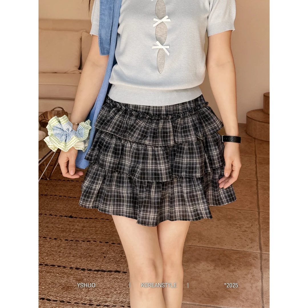 【蓝莓蛋糕】百搭复古格子有内衬减龄蛋糕格子半裙 8769