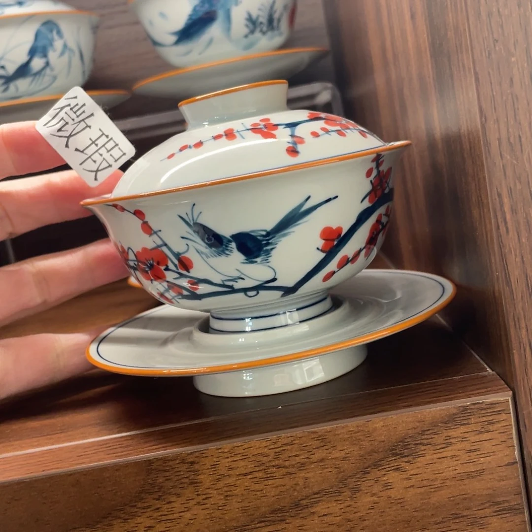 釉下手绘茶具微瑕