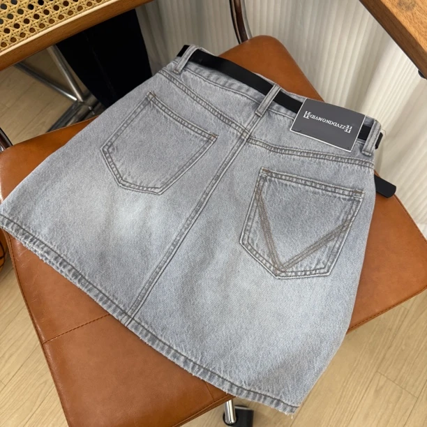 60056# 100%棉 无弹高腰软牛仔A字包臀裙