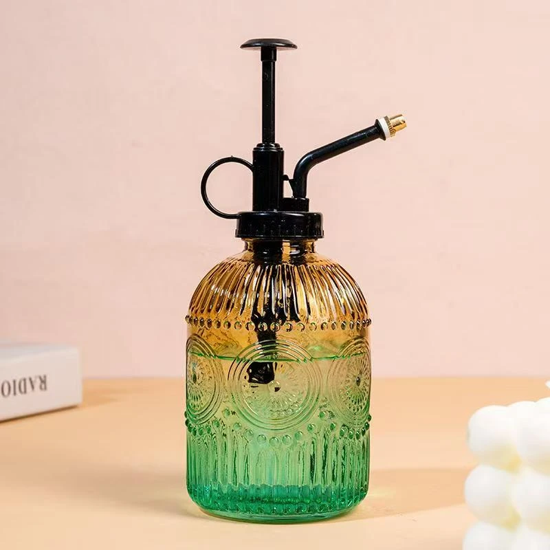 席淼[360ML大号黄绿色复古玻璃喷水壶]家用小巧园艺浮雕喷壶喷雾