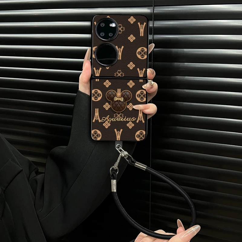 适用华为p50pocket手机壳轻奢米奇小羊皮折叠壳全包简约保护套