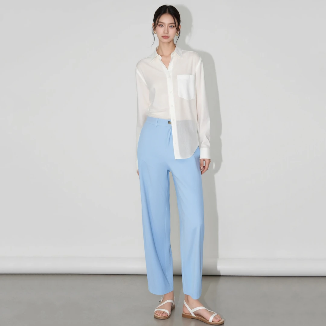 「梨形必备」多巴胺百搭休闲长裤女士夏季显瘦高腰直筒裤HBZC622210