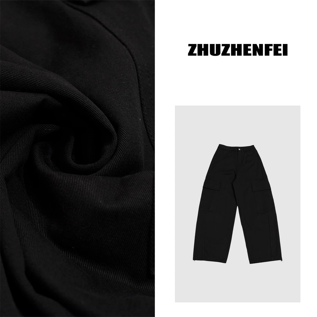 ZHUZHENFEI【工装莱赛】莱赛尔黑色男女同款百搭工装长裤Z351060