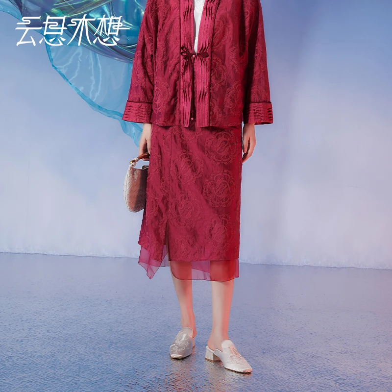 Ysimo-X云思木想新中式2024早秋新款绣品面料拉链半身裙12136