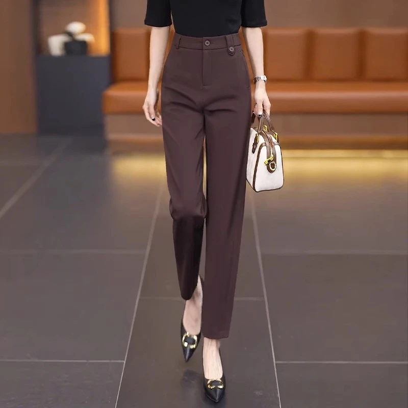 西装裤女士春秋2025新款高腰显瘦哈伦裤宽松垂感休闲烟管直筒裤子