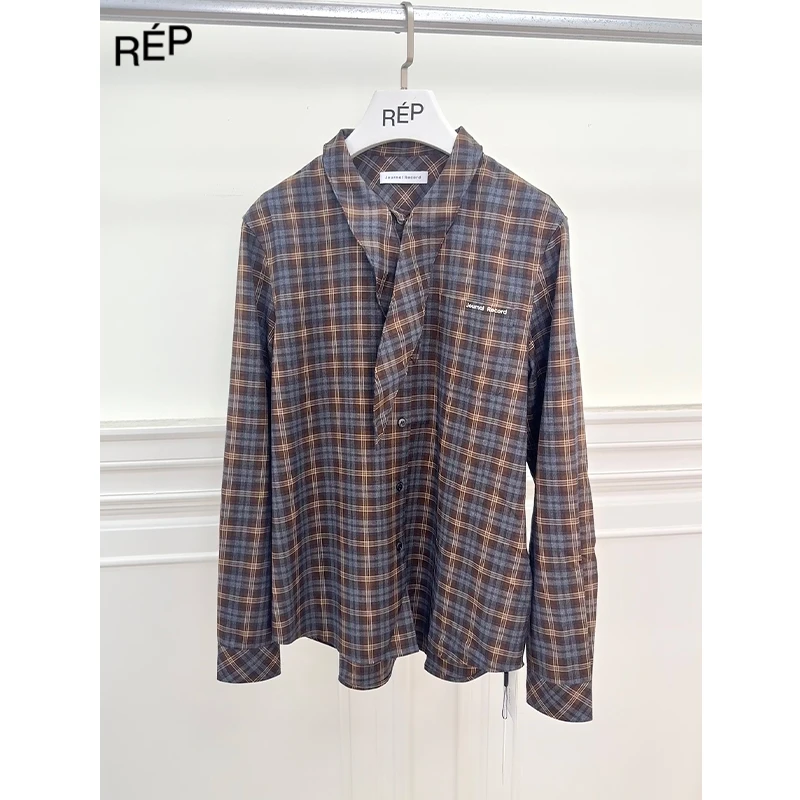 REP-Journal Record设计师品牌深咖色格纹长袖衬衫 25PF女装新品