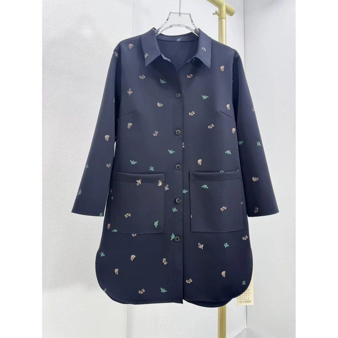 2025春秋休闲大码翻领衬衫中老年妈妈宽松遮肉显瘦中长款风衣外套