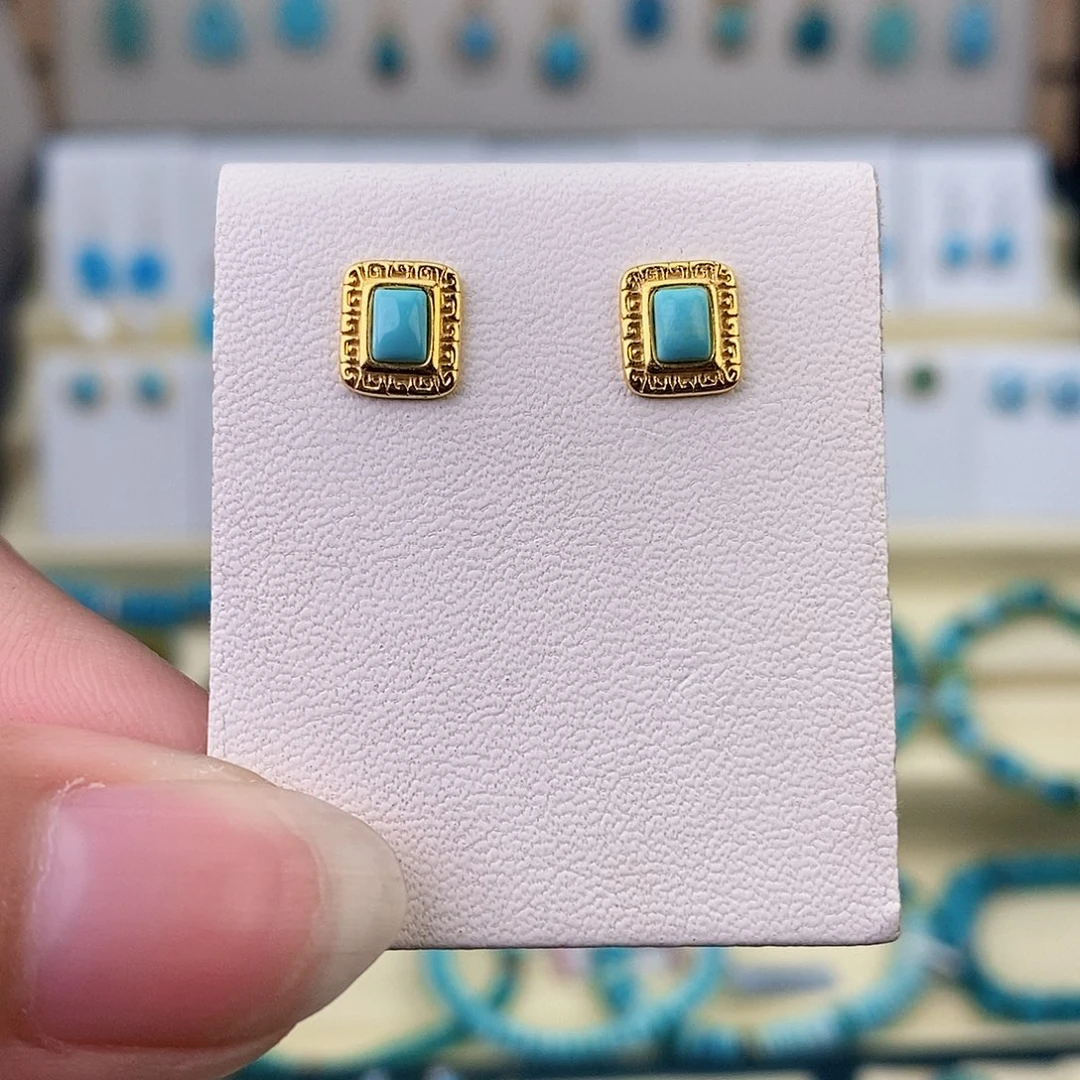 银S925镶嵌绿松石耳饰