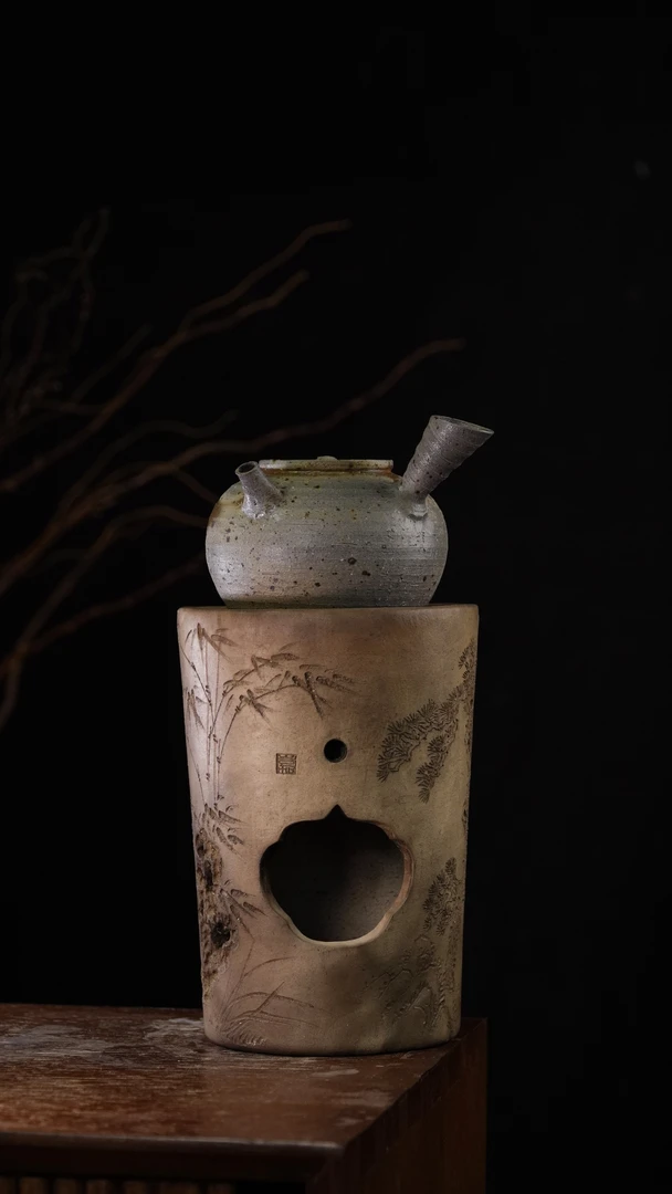 潮州纯手工柴烧简约砂銚壶直筒炭炉侘寂风