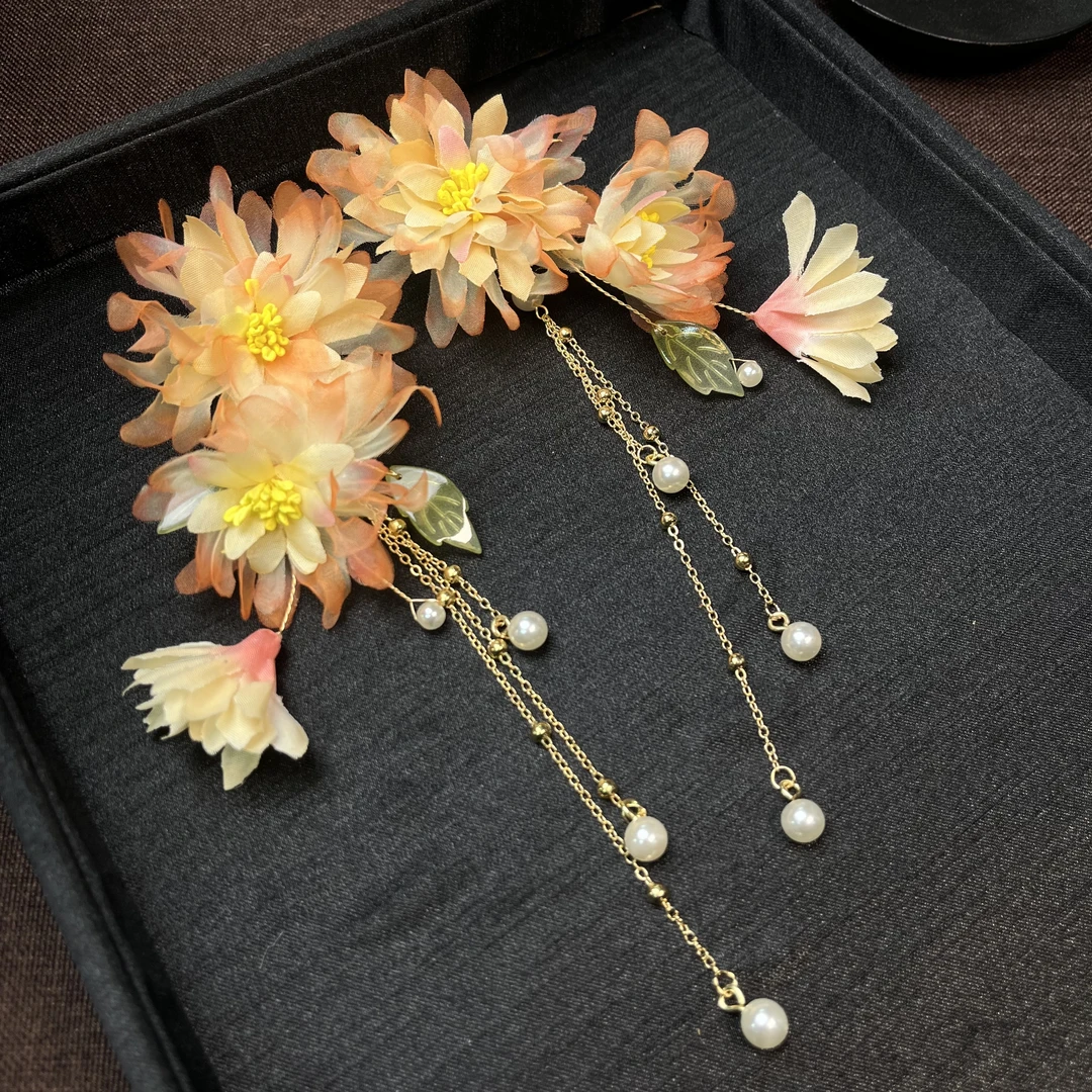 伶达饰品山茶花新中式汉服对夹头饰国风古风发夹头饰仙气侧边夹