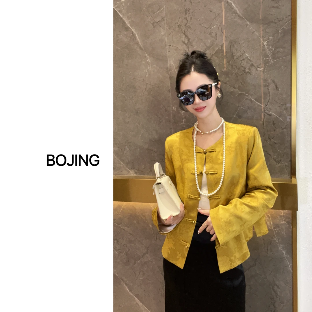 凤起玉鸣现货【金色年华】新中式网红复古百搭圆领人丝国风外套