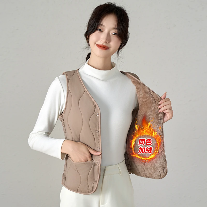 2025新款秋冬棉马甲女加绒加厚保暖背心短款v领坎肩修身百搭内胆
