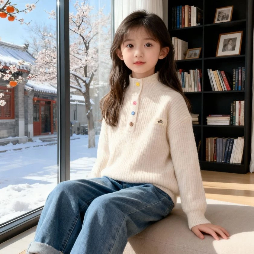 厚款女童学院风毛衣针织衫上衣冬季套头加厚一体绒