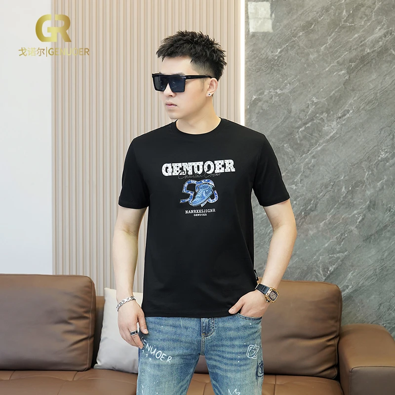 戈诺尔2025新款免烫印花圆领日常夏季短袖T恤上衣潮流休闲男装
