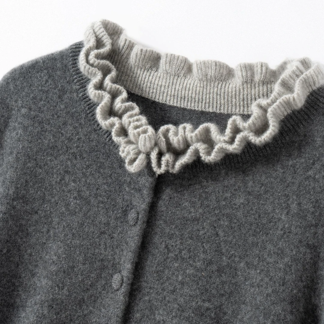 正品撤柜剪标羊毛衫木耳花边针织开衫秋冬新款长袖假两件毛衣外套