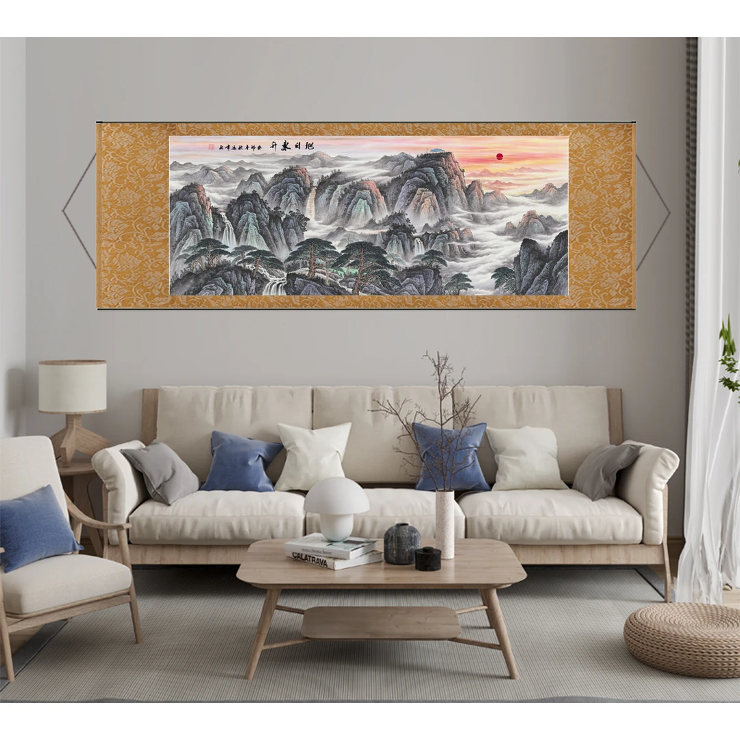C《旭日东升》横幅书房客厅茶室玄关中式挂画文化创意画