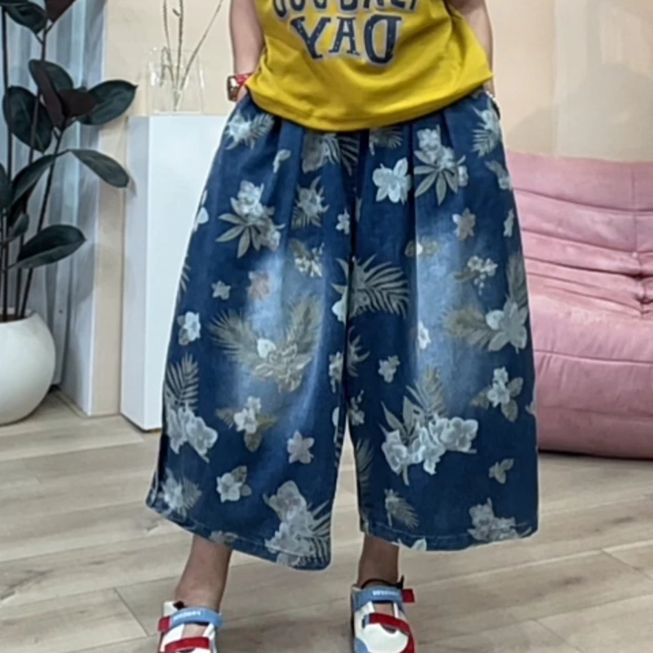 556大花牛仔七分裤女