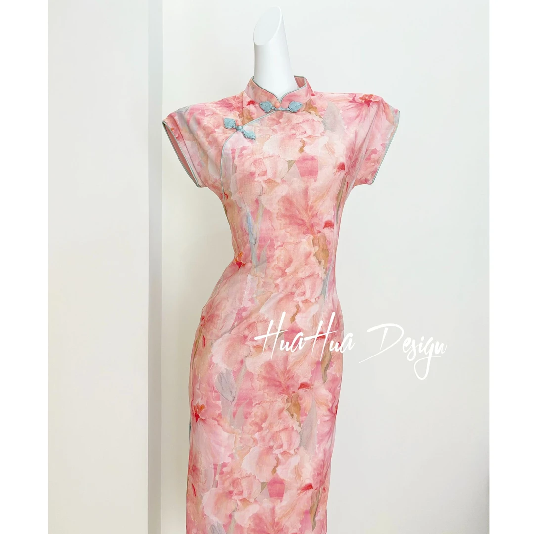 苏故里【东方粉黛】文艺港风复古夏季日常旗袍立领显瘦修身