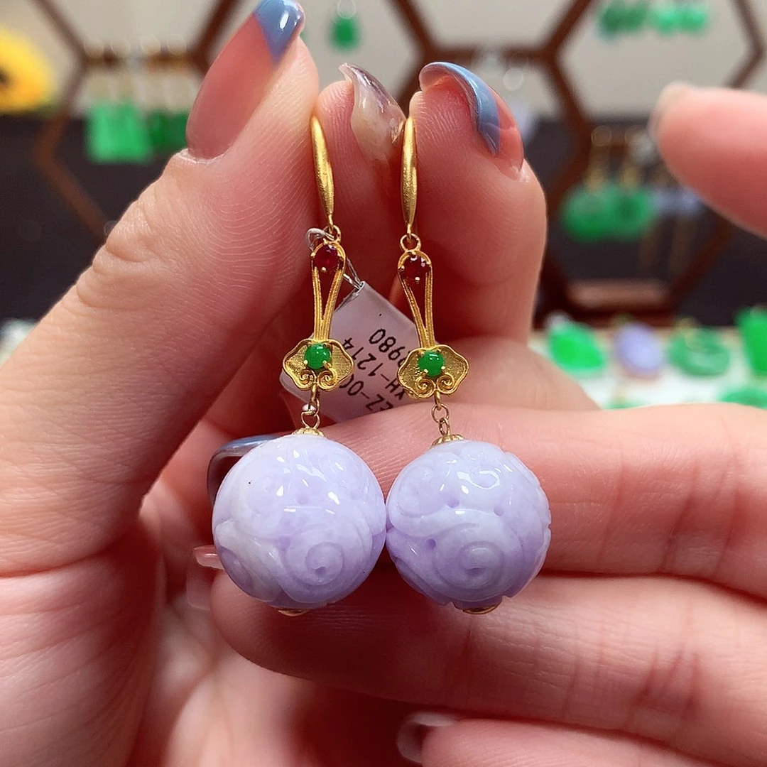 翡翠耳饰18K金镶嵌天然翡翠