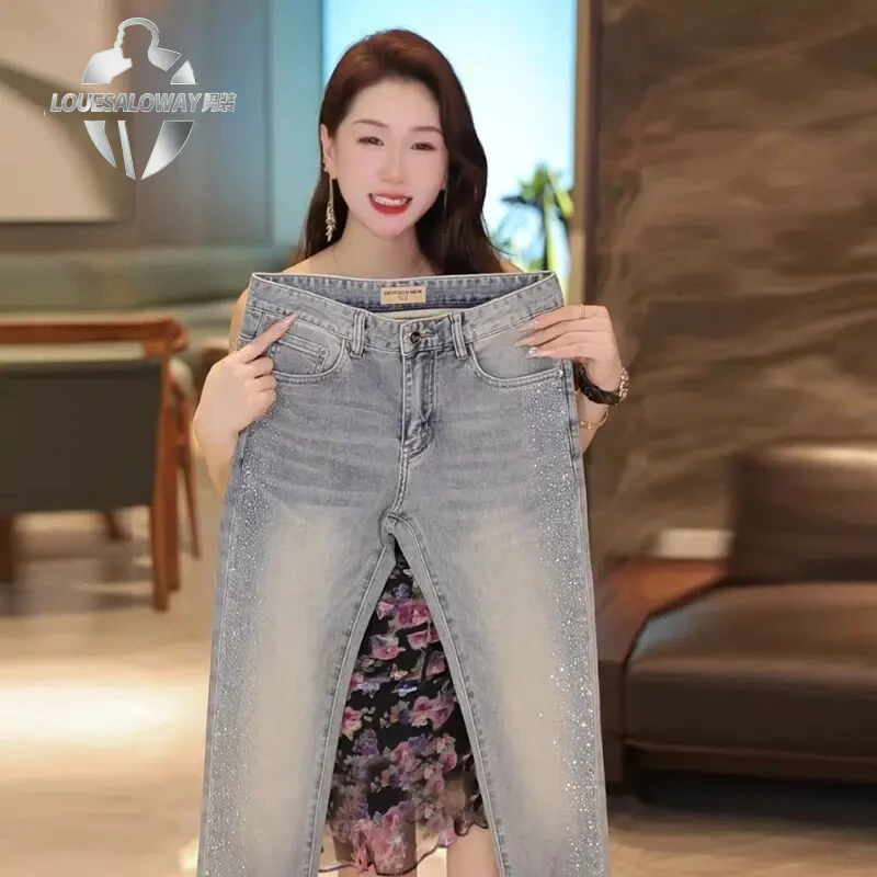 蓝色水洗直筒牛仔裤显瘦修身休闲褲时尚棉弹夏季薄款长裤九分裤子