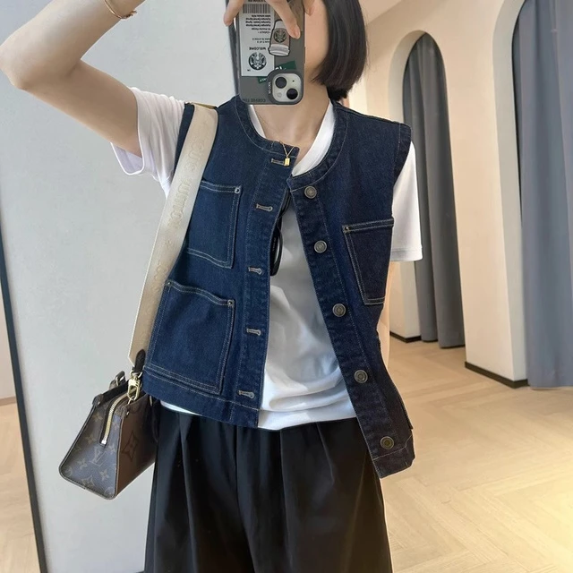 时尚潮流复古牛仔马甲叠穿百搭无袖背心外套设计感别致显瘦上衣女