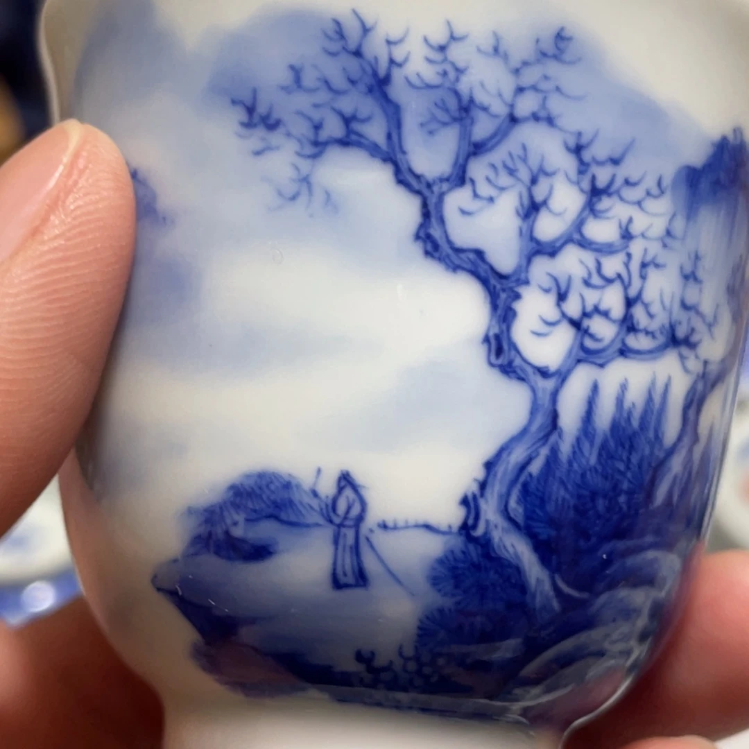 青花山水铃铛杯杯
