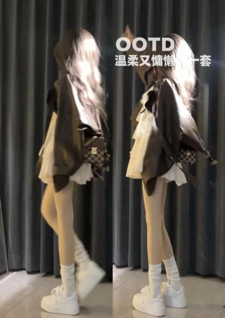 帅气立领美式复古oversizePU皮皮衣外套女荷叶边显瘦连衣裙两件套