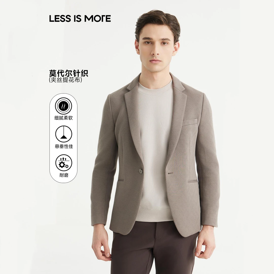 利郎【莫代尔单西】2025新款商务休闲男士时尚针织提花修身西服外套