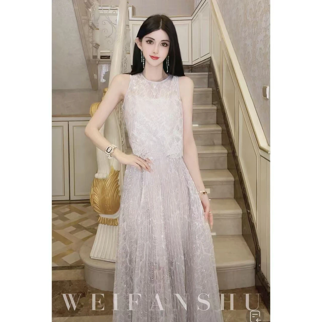 WEIFANSHU/魏凡舒【心系盛夏】春夏新款设计感蕾丝绣花梦幻减龄套装