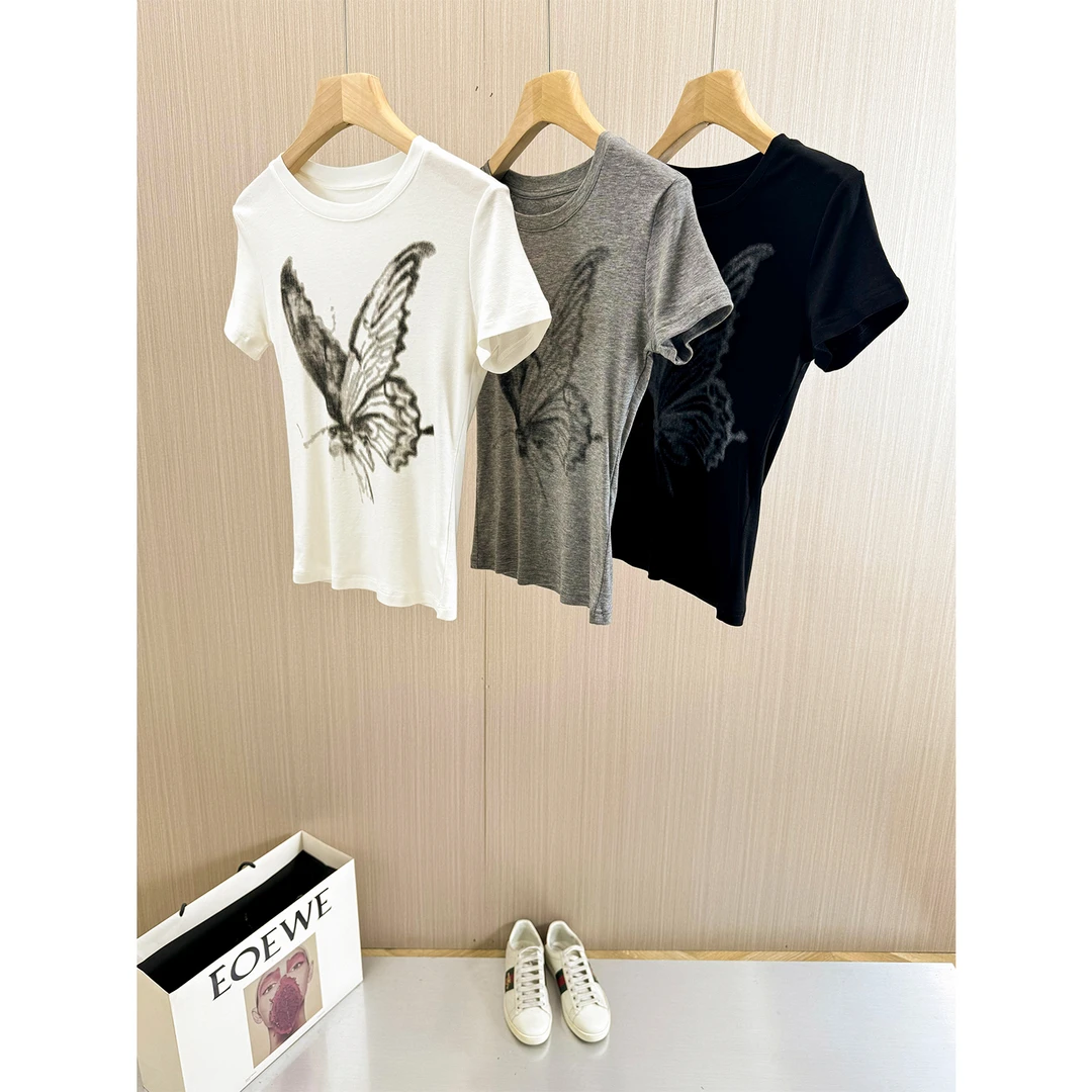 福利品：蝶恋花！蝴蝶印花短袖T恤女夏季新款修身设计感百搭