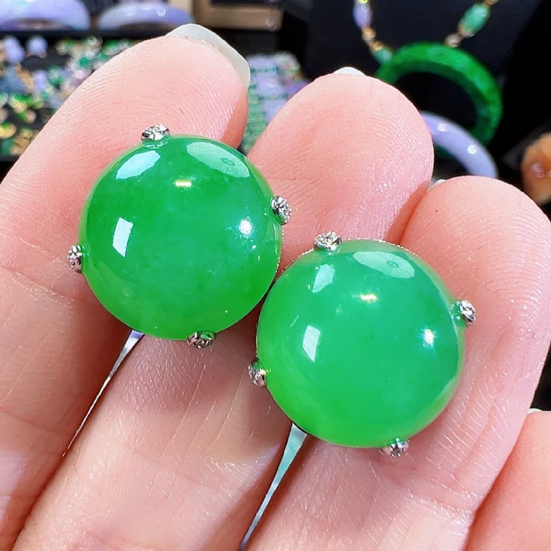 翡翠18K金镶嵌耳饰签收后24小时鉴赏期