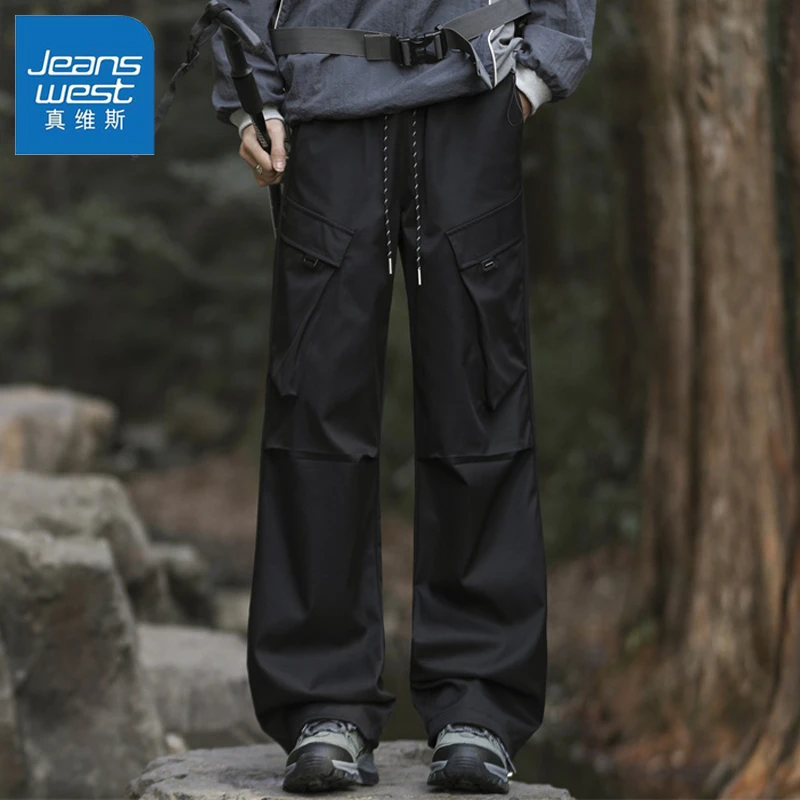 真维斯春秋季男士宽松高街阔腿裤直筒防风休闲裤时尚百搭阔腿裤男