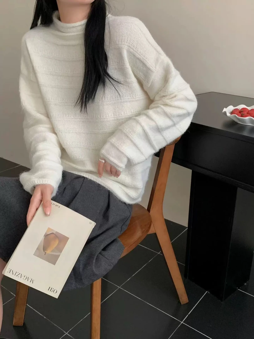1326显瘦柔软百搭弹力半高领纯色针织衫套头长袖毛衣女秋冬季上衣