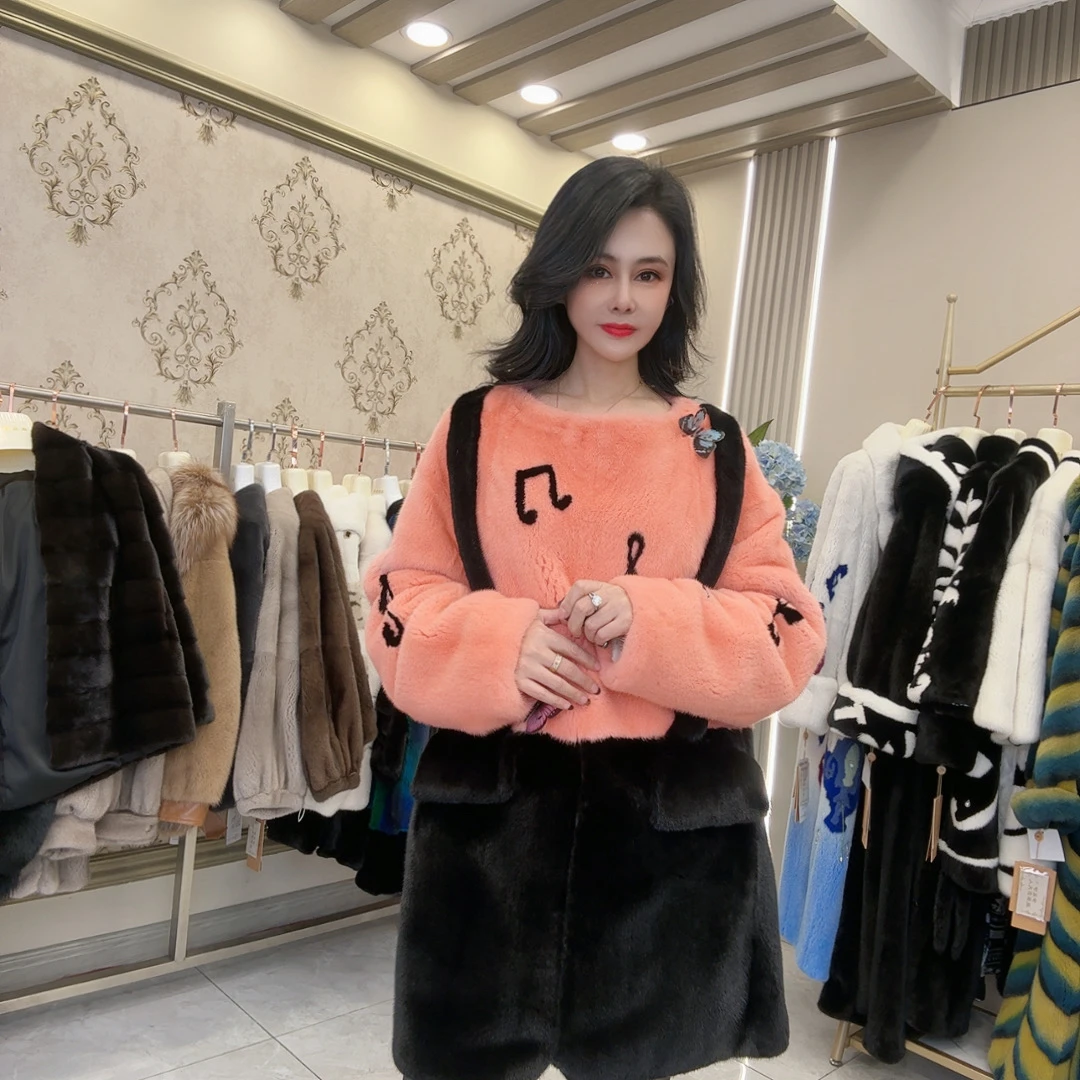 2586水貂冬季女士高端时尚皮草外套T-衣长83cm