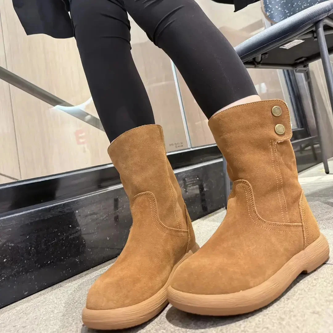 爆款磨砂皮羊羔绒毛毛鞋翻领两穿雪地棉靴短靴显瘦时尚套筒女靴潮