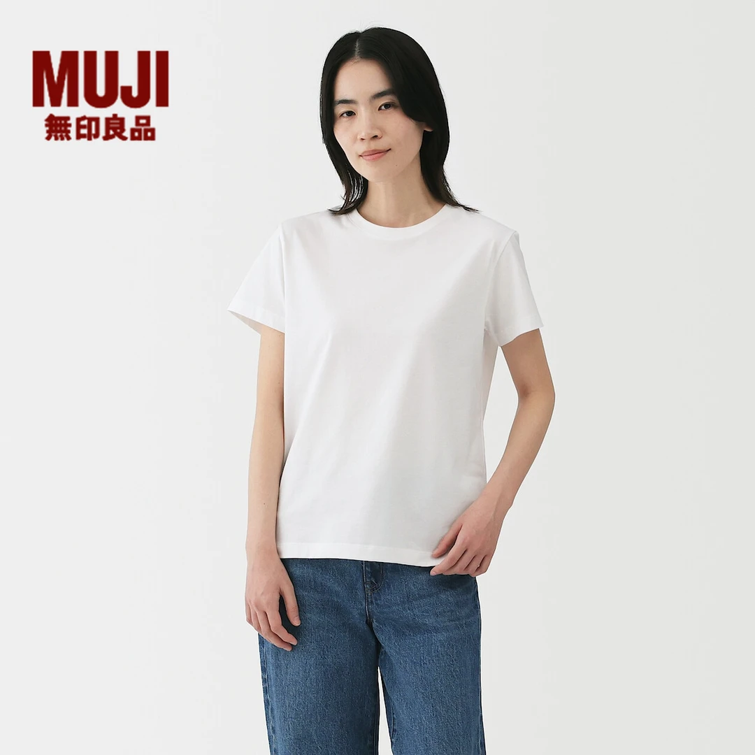 无印良品 MUJI 女式 天竺编织圆领短袖T恤上衣打底衫25年春季新品
