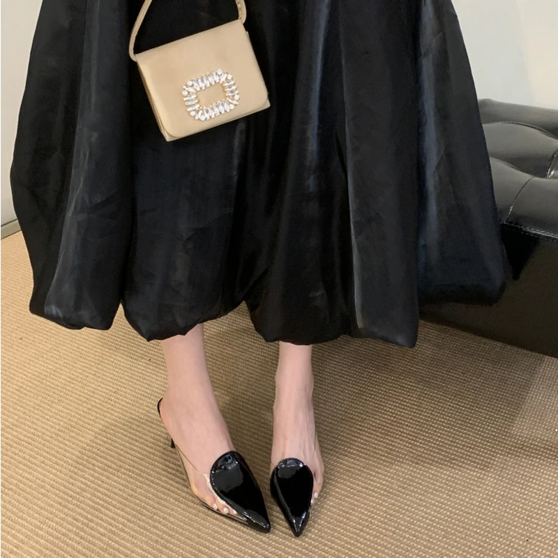 2025新款细跟高跟鞋子尖头浅口透明鸳鸯包头3-5cm洋气小高跟鞋