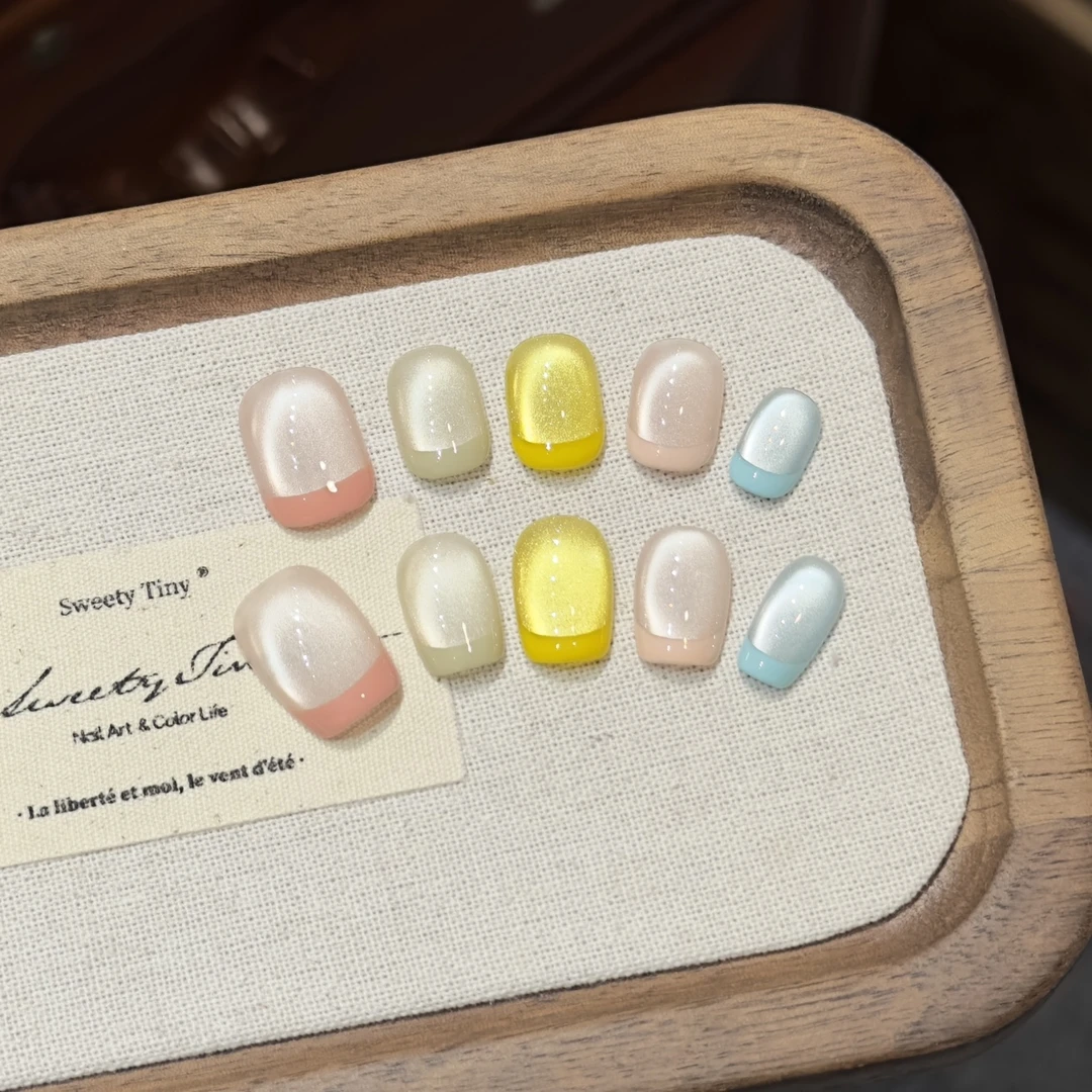 【彩虹糖】纯手工穿戴甲气质穿戴式梯形光疗甲美甲师春夏新品