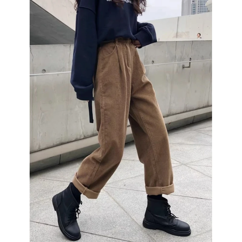 清仓灯芯绒裤子女秋冬复古工装老爹裤小个子长裤阔腿裤休闲直筒裤